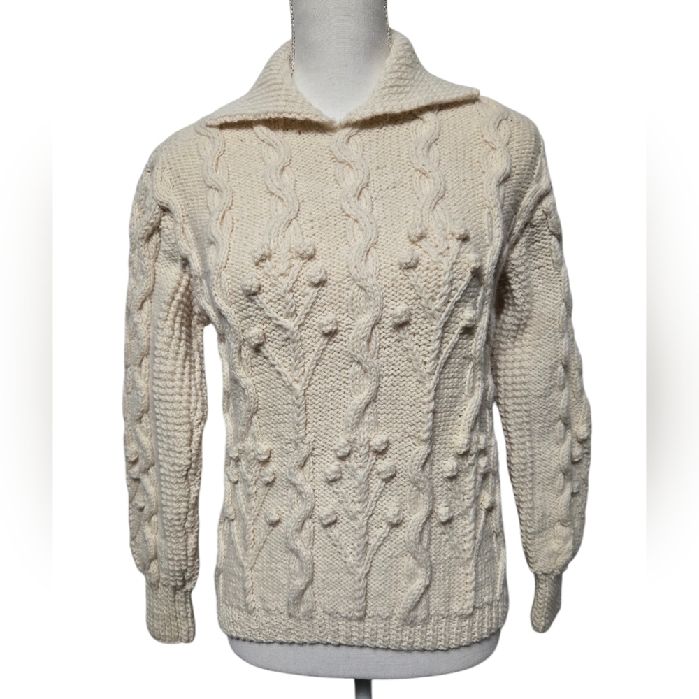 Handmade cream off-white cableknit sweater